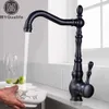 Deck Mount Bathroom Kitchen Faucet Single Handle 360 Rotate Basin Sink Mixer Taps Black and Cold Water Mixers 210724