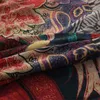 Johnature Kobiety Jesień Wysokiej Jakości Suknie Vintage Drukuj Kwiatowy Silk Dresses V-Neck Z Długim Rękawem Kobiet Luźne Odzież 210521