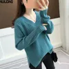 Autumn Sweater Women Pullover Wool Bottoming Shirt Solid Color Long-sleeved Korean V-neck Lazy Knit 210514