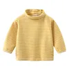 Primavera Otoño Invierno 2-10 años de algodón para niños de cuello alto de manga larga básica cuello alto a rayas camiseta para niños bebé niño 210529