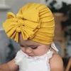 Cute Baby Pleated Three Bowknot Hat Cotton Stretchy Turban Infant Head Wrap Hat Girls Headwear Solid Color Baby Hair Accessories Y21111