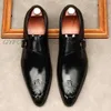 2022 Classic European Style Handmade Mens Monk Strap Dress Shoe Genuine Leather Black Brown Pointed Toe Formal Footwear For Male