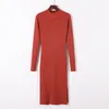 Fall Office Lady Temperament Medium Long Half High Neck A Line Sweater Dress Women's Casual Base Inner Split Knit 210520