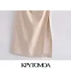 KPYTOMOA Femmes Chic Mode avec drapé avant fente lin jupe midi vintage taille haute dos fermeture éclair jupes féminines Mujer 210619
