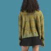 Винтажный мохэр свитер женщины вязаные кардиганы хараджуку ленивый стиль дамы V-образным вырезом кнопка нечеткий клетки кардиган пушистый трикотаж топ 211018