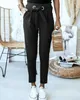 England Style Women Summer Solid Color Pencil Pants Bandage Design Pockets Decor High Waist Slim Hips Trousers for Streetwear X0629