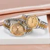 Bekijk dames automatische gouden vrouwen horloges vol roestvrijstalen saffier saffier waterdichte lichtgevende klassieke paren polshorloges montre de luxe 41/36/28 mm met doos