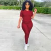 Mulheres Tracksuits Dois Peças Defina Roupas De Designer Verão Verão Redondo Pescoço Cor Sólida Manga Curta Leggings de Yoga Calças Sports Sports Outfits