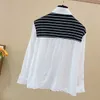 Falso in due pezzi Cape non staccabile collo a polo monopetto sciolto manica lunga autunno semplice camicia da donna moda 210615