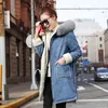 Европейская женская одежда зима с капюшоном большой меховой воротник женский куртка искусственное пальто теплые шерстяные подкладка длинная куртка 210531