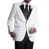 White Formal Wedding Tuxedo for Groom 2 piece Men Suits with Black Pants Notched Lapel Custom Man Fashion Set Groomsmen Jacket X0909