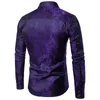 Fioletowy Paisley Floral Print Silk Koszula Mężczyźni Moda Slim Fit Long Sleeve Mens Sukienka Koszule Party Event Męska koszula socjalna 210522