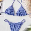 MYTENG Sexy Mini Tanga Bikini Set Azul Ruffle Traje de baño Ropa de playa Sin espalda Vendaje Traje de baño Mujeres Biquini String Traje de baño 210522