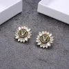 Shiny Diamond Designer Charm Earrings Sunflower Crystal Letters Studs Rhinestone Dangler Eardrop For Party Anniversary