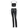 Colysmo Leather 2 Piece Pant Suits Black Strapless Backless Sexy Crop Top Slim Fit Split Pants Set Women Party Matching Sets 210527