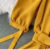 Spring Ladies Fashion Lace Up Slash Neck Chiffon Beach Draw String High Waist Casual Solid Irregular Dress 210520