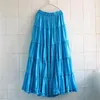 SexeMara Boho Womens Linen Cotton Long Skirts Plus Size Lady Elastic Waist Pleated Skirt Girls Beach Vintage Summer 210708