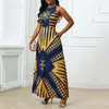 Etnische kleding 2021 Afrikaan voor vrouw Dashiki Print Europese jurken Bazin Rich mouwloze mode ronde hals maxi vestido plus size