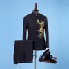 Men039s garnitury Blazery Chińskie smocze haft haftowy mężczyźni noszą ślubne pana młodego Tuxedo Męskie stojaki na stojak na scenę PROM z spodniami 8792416