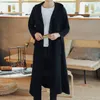 Mężczyźni Long Casual Hooded Trench Coat Cardigan Kurtka Odzieżowiec Płaszcz Wiosna Jesień Mężczyzna Luźny Kapturem Harujuku Długi Cienny Jakcet 211011