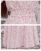 Spring Women Long Fairy Party Dress Vintage Elegant V-Neck Long-Sleeve Blommigryck Ruffles Chiffon Maxi Kvinna 210519