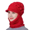 Women Beanie Hat One-piece Bobble Scarf Mask Set Knitted Winter Warm Snow Cap Dustproof Hats Female Wool Outdoor