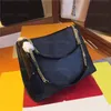 Navy Blue Chain Tote Bag - Embossed Grained Leather Surene MM Designer Women's Handbag with Name Tag