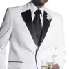 White Formal Wedding Tuxedo for Groom 2 piece Men Suits with Black Pants Notched Lapel Custom Man Fashion Set Groomsmen Jacket X0909