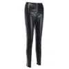 Kobiety Spodnie ołówkowe PU Skórzany Waist Zipper Fly Wzór Drukowane Skinny Plised Fashion Spodnie 210522
