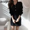 Asapgot Fashion Korea Chic Elegant Round Neck Twist Pink Cardigan Sweater Slim High Waist Sticka Kjolar Vinter Sweet Sets Wild 210610