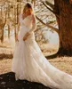 Plus Size Lace Country Wedding Dresses 2021 New Court Train Beaded V-Neck 3/4 Long Seeve A-Line Bridal Gowns Vestido De Novia W202