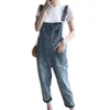 Casual Loose Danim Overaller för Kvinnor Lady Blue Fickor Denim Övergripande Jumpsuit Rompers Femme Nionde Byxor Kvinna Byxor 210527