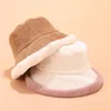 Chapeaux à large bord en velours côtelé femme pêcheur chapeau de seau doux hiver épais chaud peluche Panama chapeau de soleil pour fille bassin