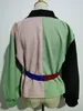 Automne élégant couleur contraste couleur Blazer Vintage femmes mince ceinture taille à manches longues costume mignon manteau Streetwear Outwear 210429