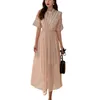 Vit Rosa Casual Loose Elegant Solid Kvalitet Lady Sommar Bohemian Short Sleeve Mesh Lace Midi Dress 4963 50 210417