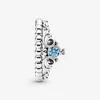 Fine jewelry Authentic 925 Sterling Silver Ring Fit Pandora Charm Princess Blue Tiara Engagement DIY Wedding Rings