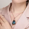Luxe Grand 6 Carats Bleu Cristal Saphir Pierres Précieuses Diamants Pendentif Colliers pour Femmes Or Rose Couleur Ras Du Cou Bijoux Bijoux