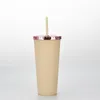 700ml Men's and Women's Universal Tumblers Fashionable Rose Gold Covered Frosted Coffee Cups Double Plastic Straw Cup T500601