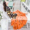 Autumn Women Long Sleeve V-Neck Cross Ruffles Fishtail Maxi Dress Bohemian Flower Print Spring Vestidos 210510