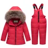 Çocuklar Kış Moda Sıcak Kıyafetler Bebek Kız Kalın Takımları Fermuar Aşağı Askı Pantolon Parkas Erkek Casual Setleri 210429