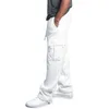 Novos bolsos laterais masculinos calças retas cargo de lã calças de corrida masculinas moda casual streetwear trabalho ao ar livre calças de treino X1027