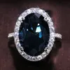 Zilveren Kleur Big Blue CZ Ringen Dames Briljante Bruids Bruiloft Engagement Party Ring Eenvoudige esthetische sieraden