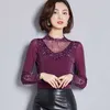 Creux Sexy Mesh Dames Chemises Automne Hiver Mode Femmes Chemises De Fond Demi-Col Haut À Manches Longues Femmes Blouses 6915 50 210527