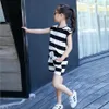 Kids Clothes Sets Teenage Girls Summer Clothing Striped Shirt +Pants Casual Children Sleeveless Suits 6 8 10 12 14 18 Year 210528