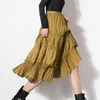 Jupe froncée vintage pour femmes taille haute patchwork midi tempérament jupes vêtements de mode féminine 210521