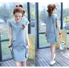 Mode zomer denim vrouwelijke jurk Koreaanse dunne korte mouwen katoen effen kleur plus size casual vrouwen jurken 178g 45 210528