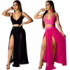 Summer High Split Beach Casual Dwuczęściowy Dress For Women Sets V Neck Crop Top and Maxi Spódnica Zestaw damskich Szyfonowe Ubrania
