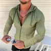 Été européen américain vêtements pour hommes grille décontracté mode chemise à capuche Cardigan hommes à manches longues 210721