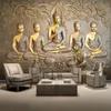 Custom Photo Wallpaper Murals 3D Golden Buddha Statue Painting Living Room Study Room Background Decor Waterproof