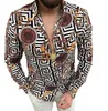 Plus Sizes 3XL Men's Casual Vintage Shirts Gold Cardigan Printed Long Sleeve Slim Summer Hawaiian Skinny Fit Various Pattern Man Clothes Blouse